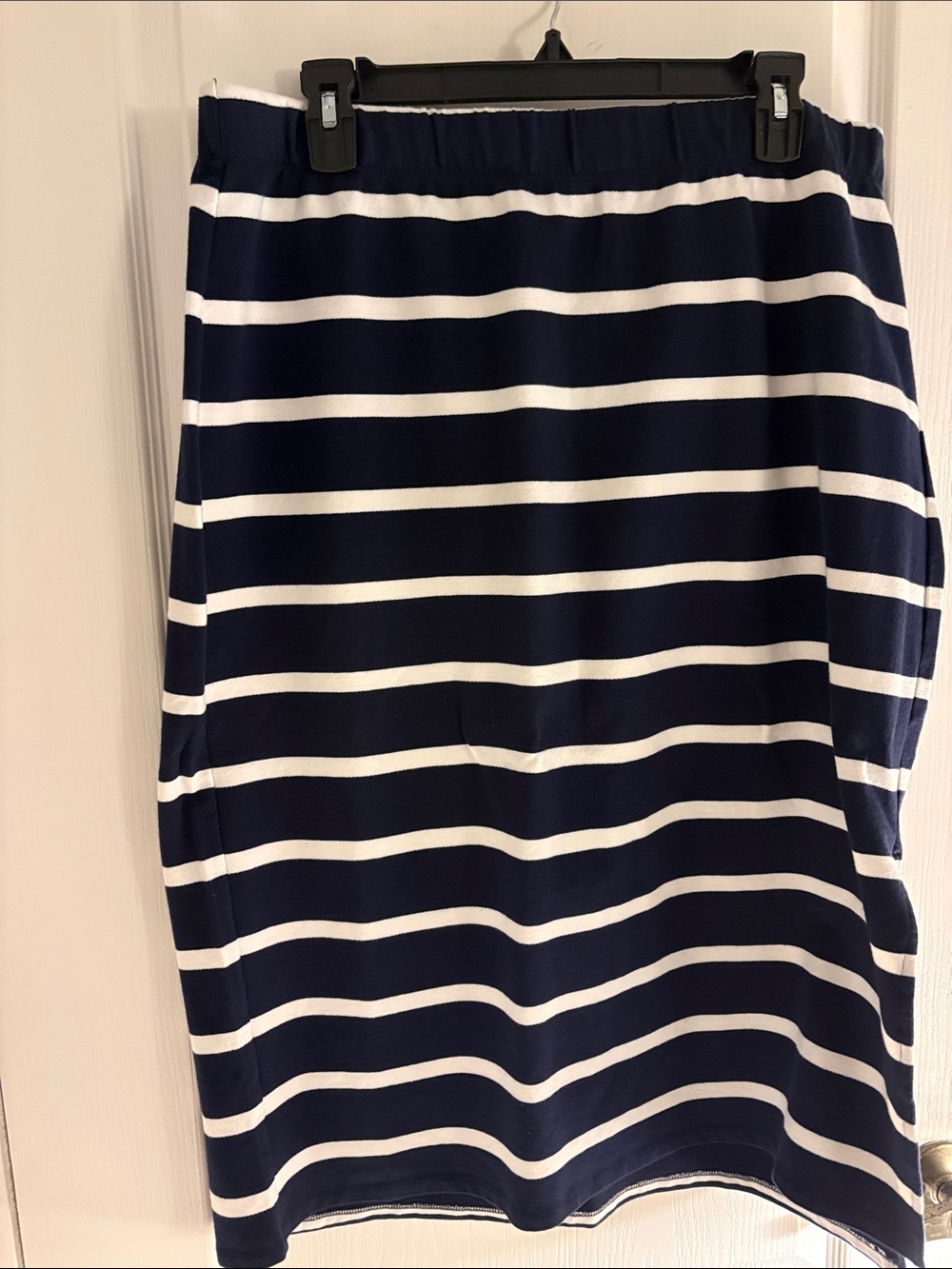 Caslon Navy and White Striped Midi Skirt
